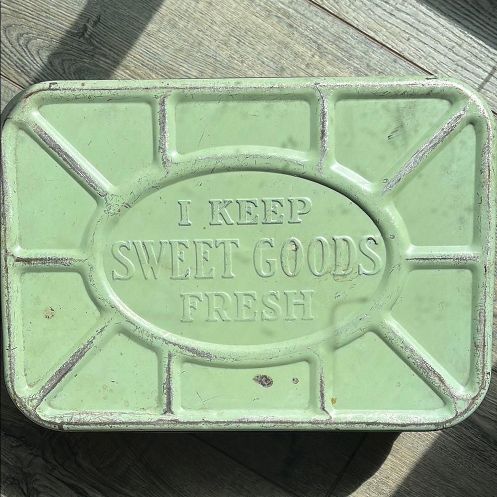 Vintage Green Metal Storage Tin
